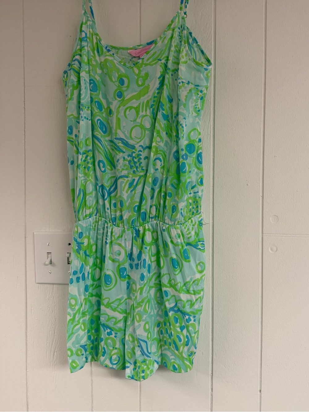 Lilly Pulitzer Deanna Tank Romper in Pool Blue Any Fins Possible- Size S